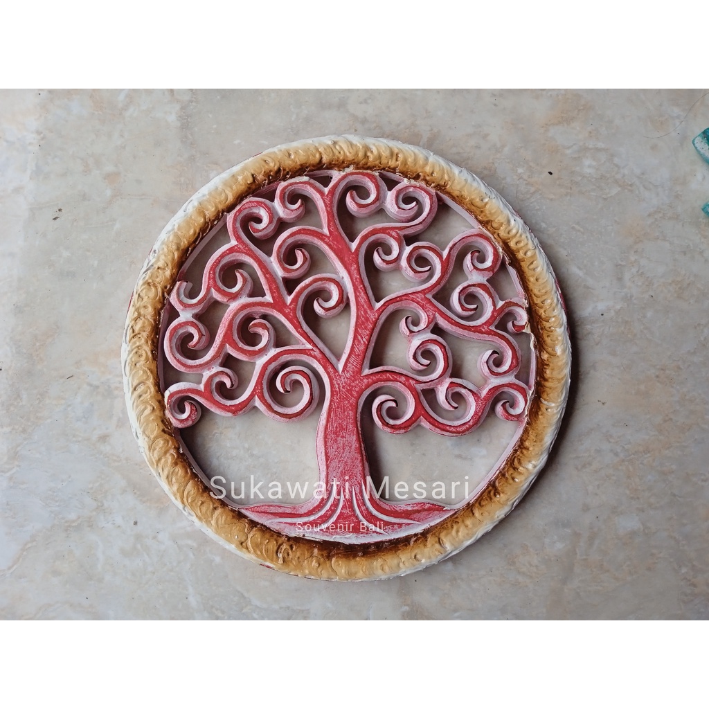 Dekorasi Kerajinan Ukiran Ongkara Tree of Life Lotus 20cm Hiasan Unik Dan Murah Khas Bali