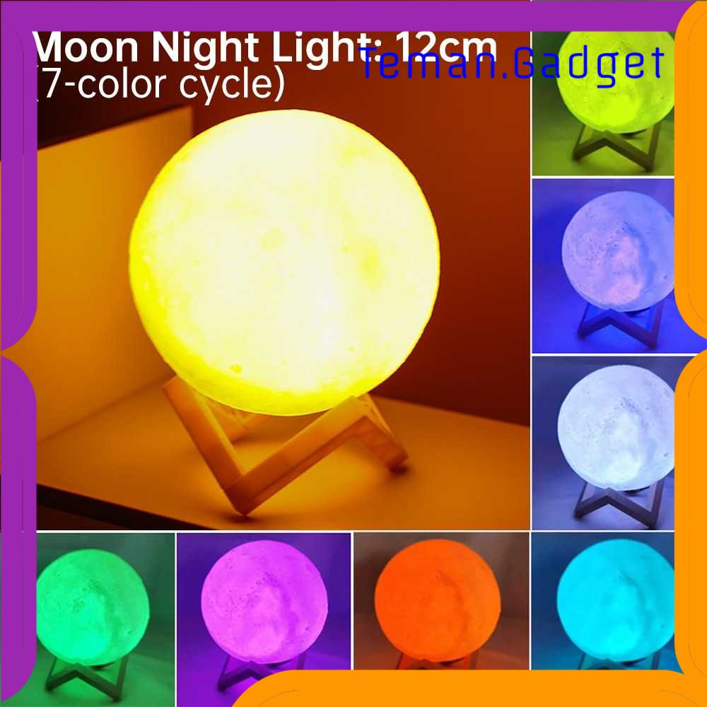 TG-LMP OUIO Lampu Tidur 3D Printed Moon Night Light Lamp 7 Color 12CM - OU12