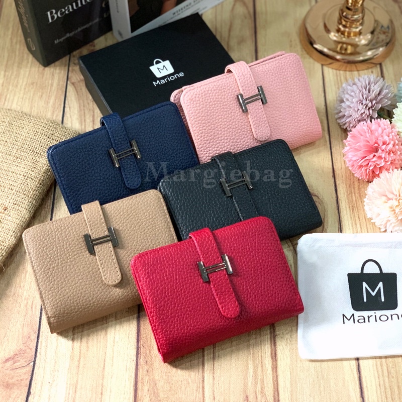 MARIONE - Dompet wanita HUNNY + BOX dompet wanita lipat kecil kartu & uang kulit togo L2