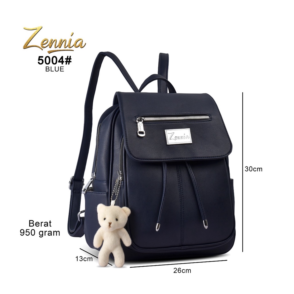 Tas Ransel Kulit Fashion Zennia 5004 Tas Wanita Korea Backpack Punggung Anak Remaja Sekolah Kuliah Kerja Outdoor Trendy Fashion Free Boneka