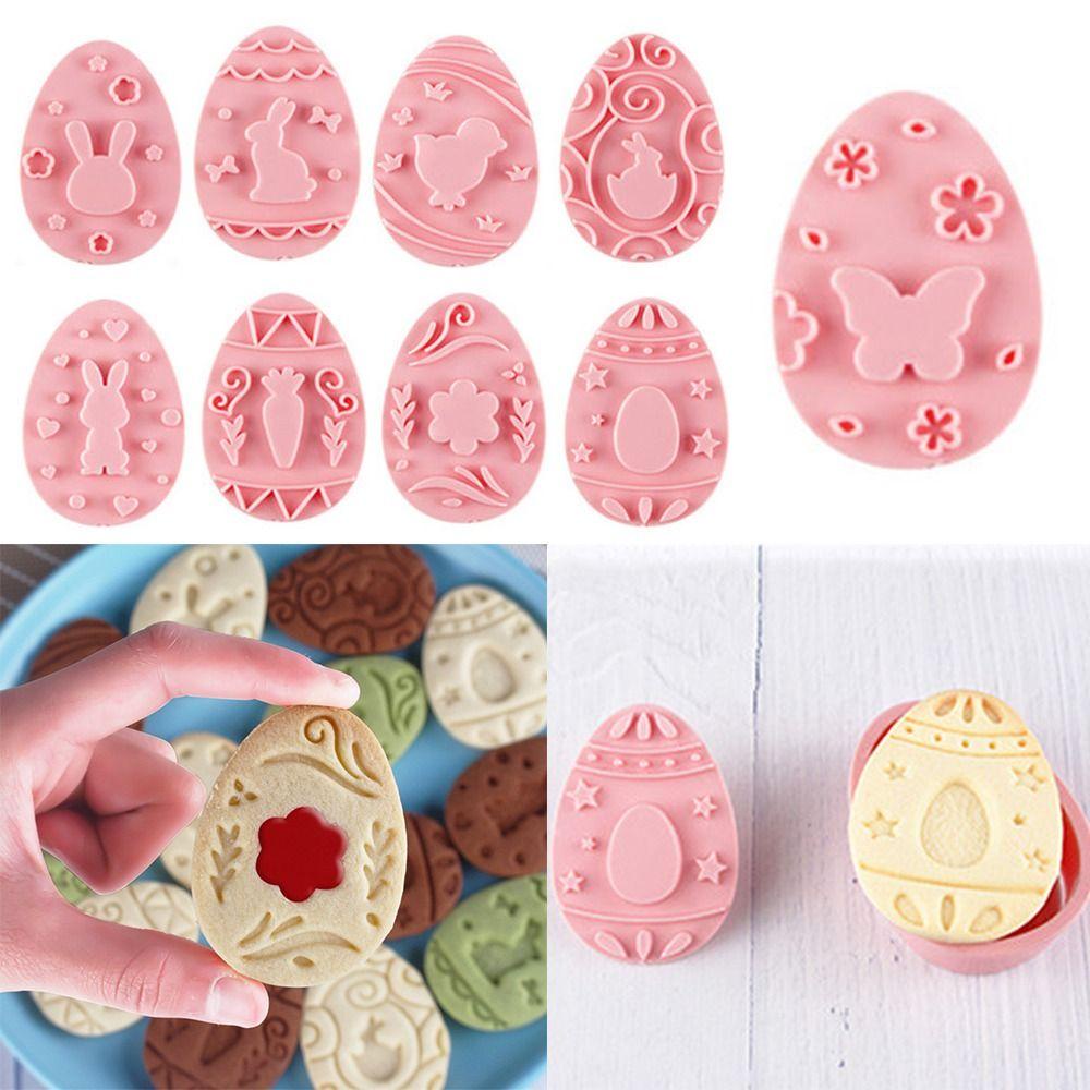 Preva 9pcs/set 3D Easter Rabbit Egg Food Fondant Cetakan Kue Plunger Plastik Toples Saus Sandwich