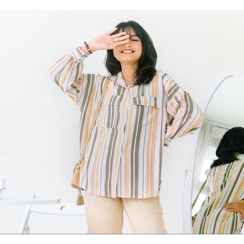 KEMEJA WANITA STRIPE CANDY - CARISSA OVERSIZE SHIRT STRIPE CANDY