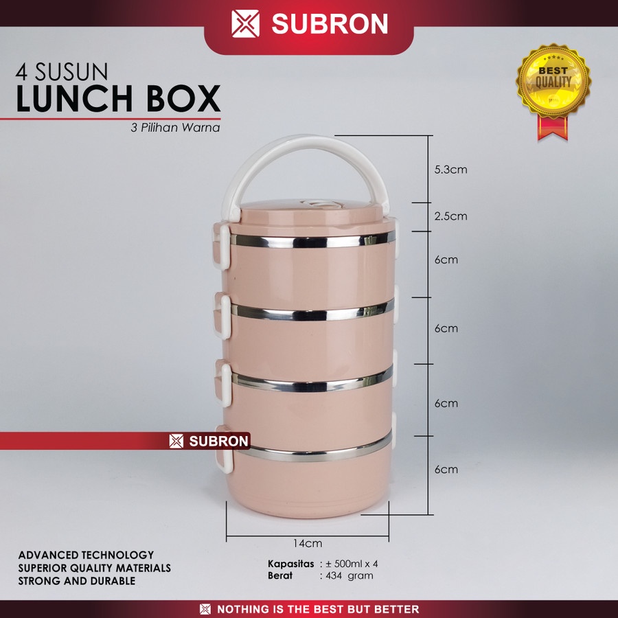 Lunch Box Tempat Bekal Makanan Warna Polos 4 Susun - SUBRON