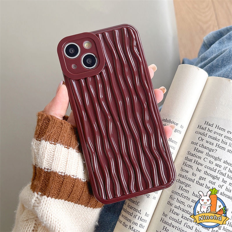 Soft Case Silikon Motif Garis Vertikal Warna Merah Wine Untuk iPhone 14 13 12 11 Pro Max X Xr Xs Max 8 7 Plus SE 2020