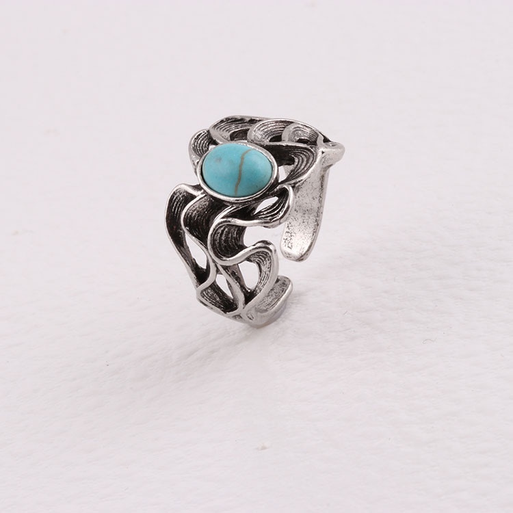 Cincin Model Terbuka Aksen turquoise Gaya retro Eropa Amerika Untuk Pria Dan Wanita