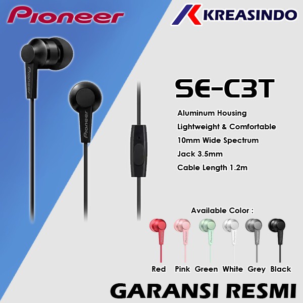 Pioneer SE-C3T / SE 3CT Earphone with Mic Garansi Resmi