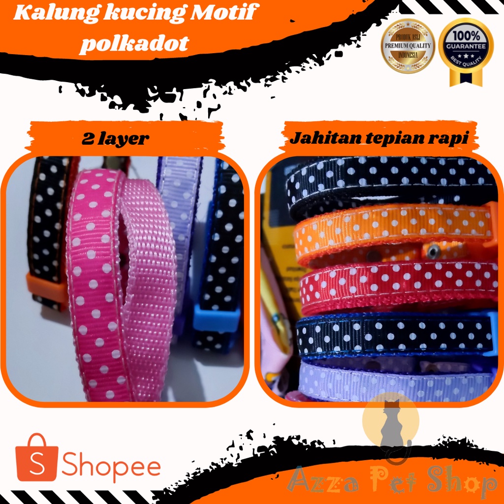 kalung kucing premium motif polkadot lonceng karakter untuk kucing dewasa