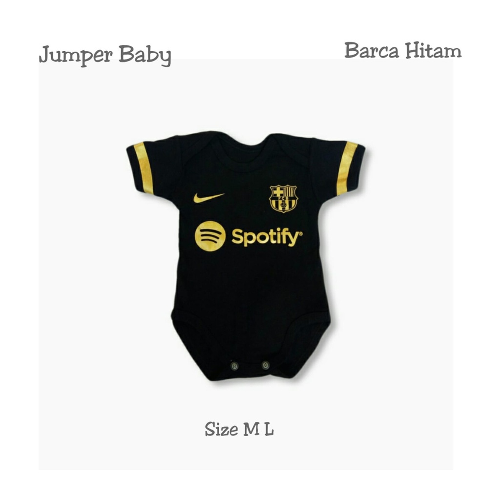 Jumper bayi newborn barcelona home baju kodok kaos sepak bola fashion katun jumpsuit pakaian anak romper jersey sport outfit apparel club baby terusan bodysuit barca hitam