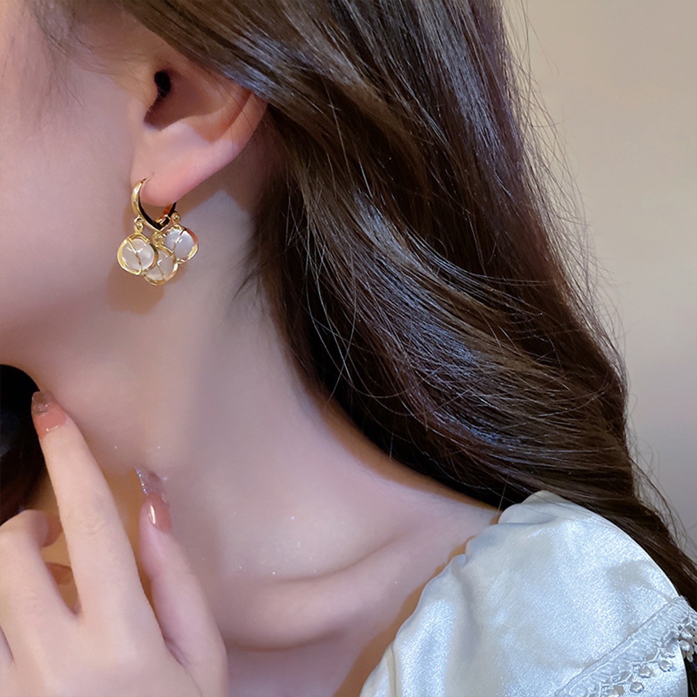 Anting Kait Bentuk Hati Opal Gaya Korea Untuk Wanita