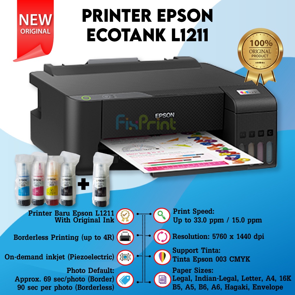 Printer Epson L1210 L 1210 L1216 L 1216 Print Only Tinta Ink 003 Pengganti Printer Epson L1110