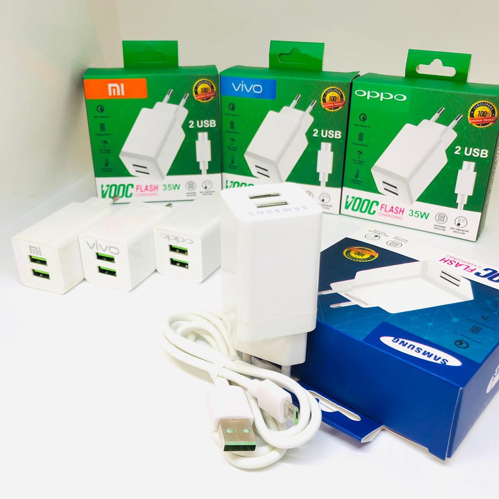 SULTAN CHARGER BRAND SUPER VOOC 35W 2USB + KABEL MICRO TOP QUALITY CAS HP FAST CHARGING BRANDED TRAVEL CHARGER