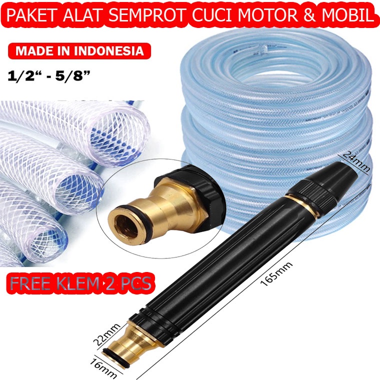 Paket Selang Set Alat Cuci Motor Selang Air Serat Benang Hijau Semprotan Air Kuningan - Selang Semprotan Air Kuningan Cuci Motor
