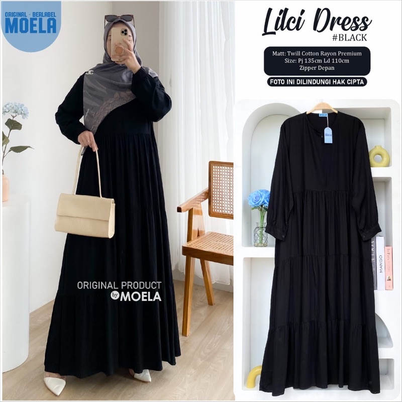 Moela Original Dress Gamis Hitam Polos / Lilci Dress Bita Dress Aura Dress Neona Midi Marita Midi Is