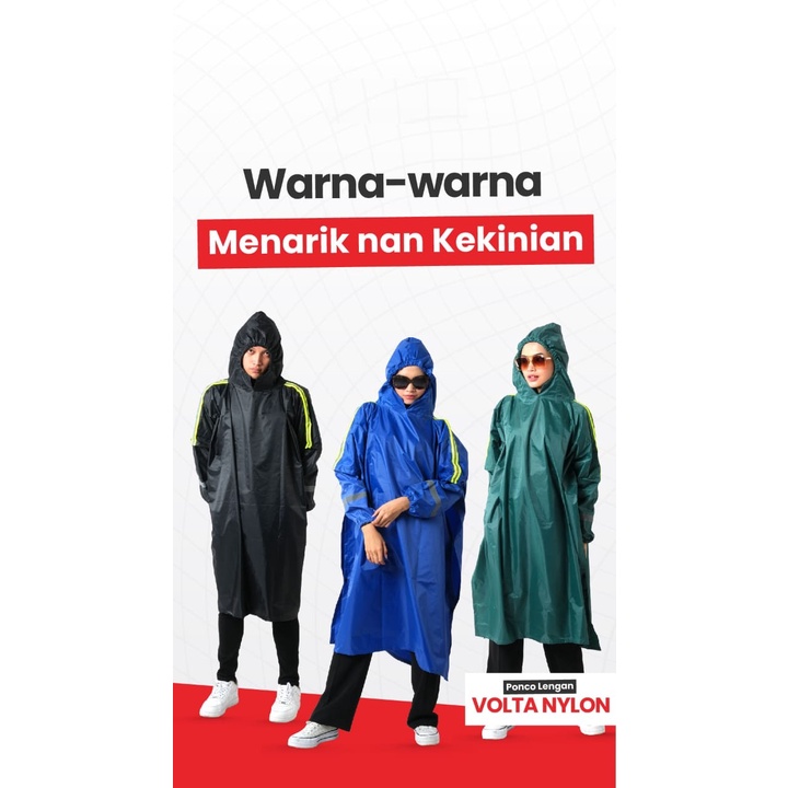 Jas Hujan ponco Volta Nylon bahan  Parasut Nylon Tebal Poncho Lengan Spin Cakep kawula muda ada skotlek