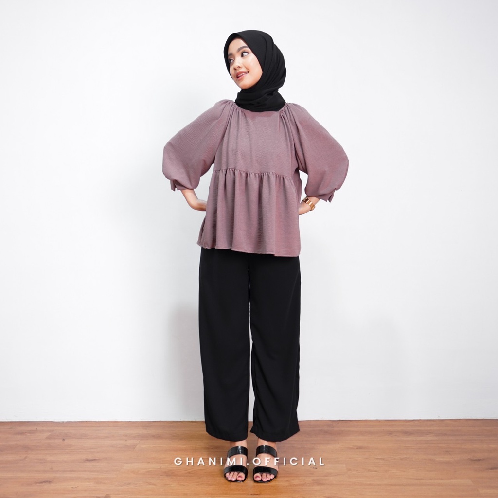 Ghanimi - Bianca Blouse / blus Crinkle Polos / blus kerja / blus kasual formal daily / atasan kerja / blus lengan puff balon