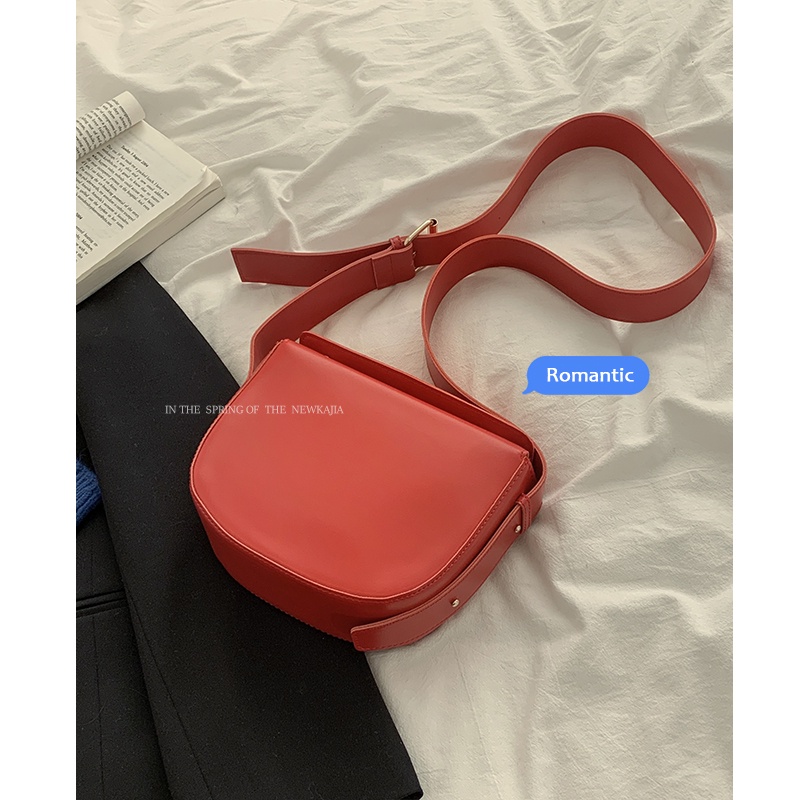 Suhao Tahun Baru Tas Merah Wanita 2021 Baru Fashion Trendi Retro Saddle Bag Niche All-Match In Single Shoulder Messenger Bag