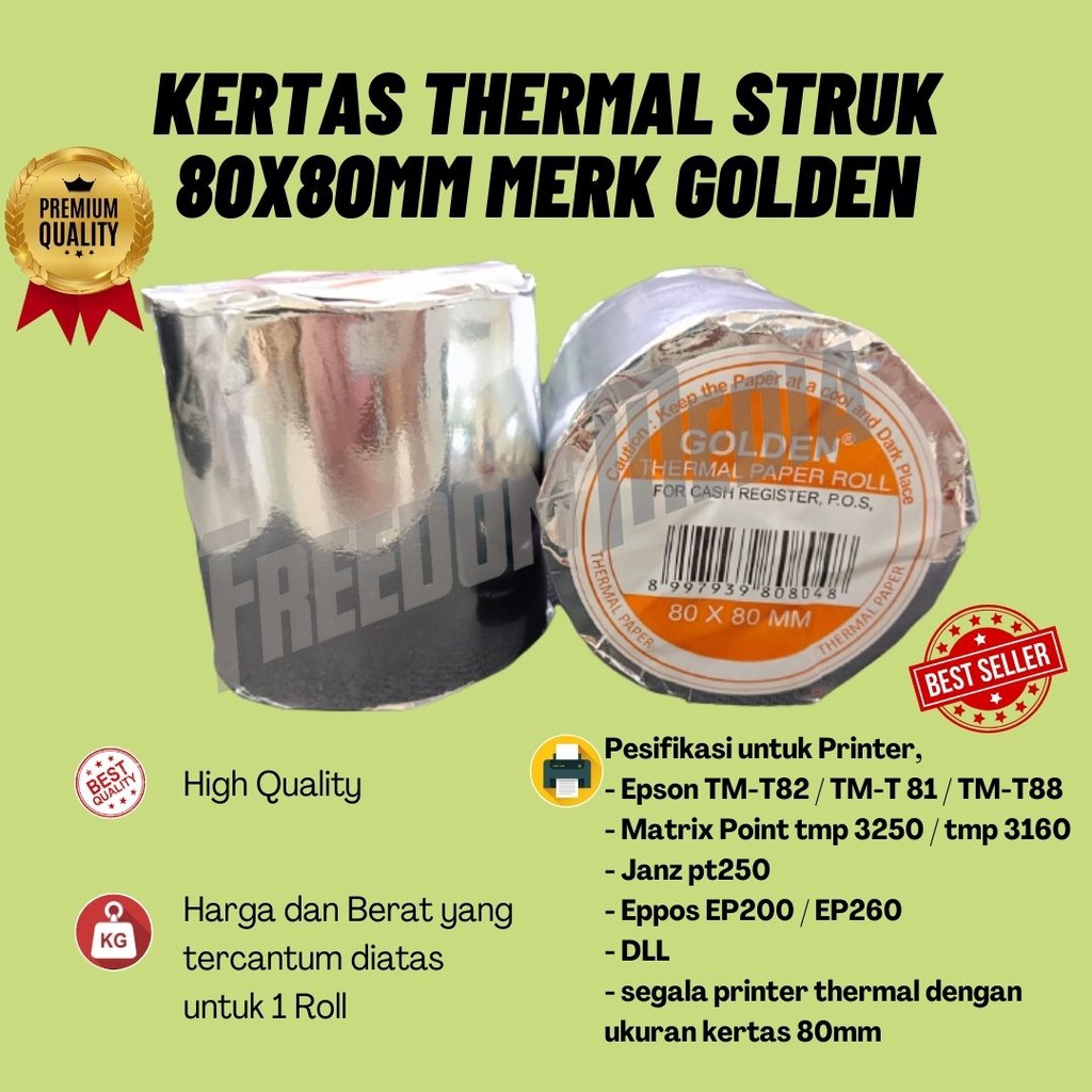 

KERTAS THERMAL STRUK 80x80mm MERK GOLDEN - UNTUK EPSON TM T82