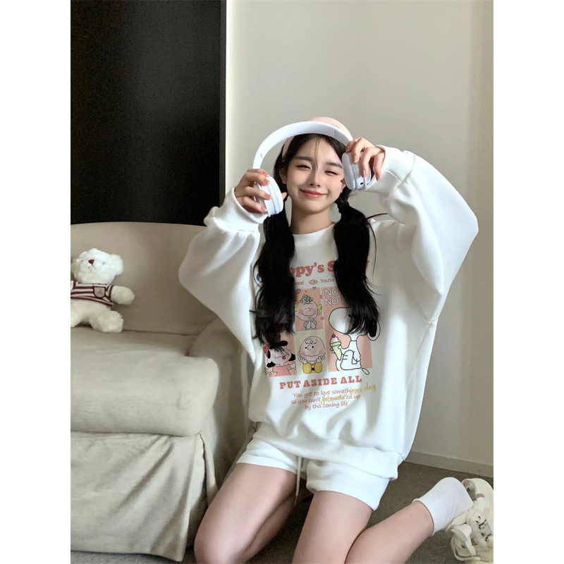 EUNII Sweater Lengan Panjang Cartoon Snoopy Korean Style/Sweater Crop/Baju Wanita/Switer Wanita