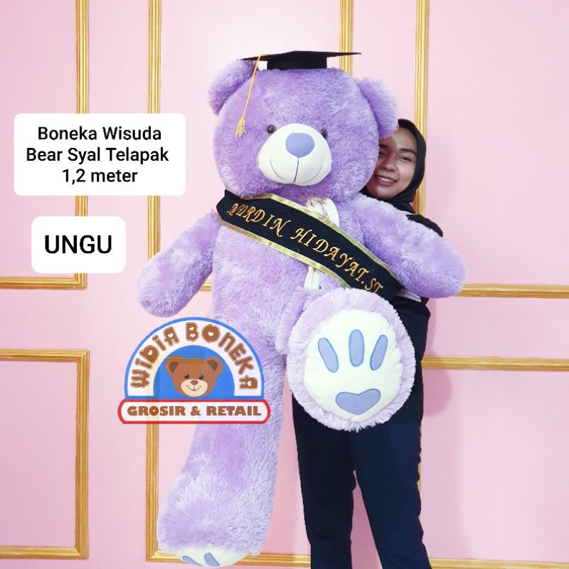 Boneka Wisuda Jumbo Bear Syal Telapak + Slempang Bordir