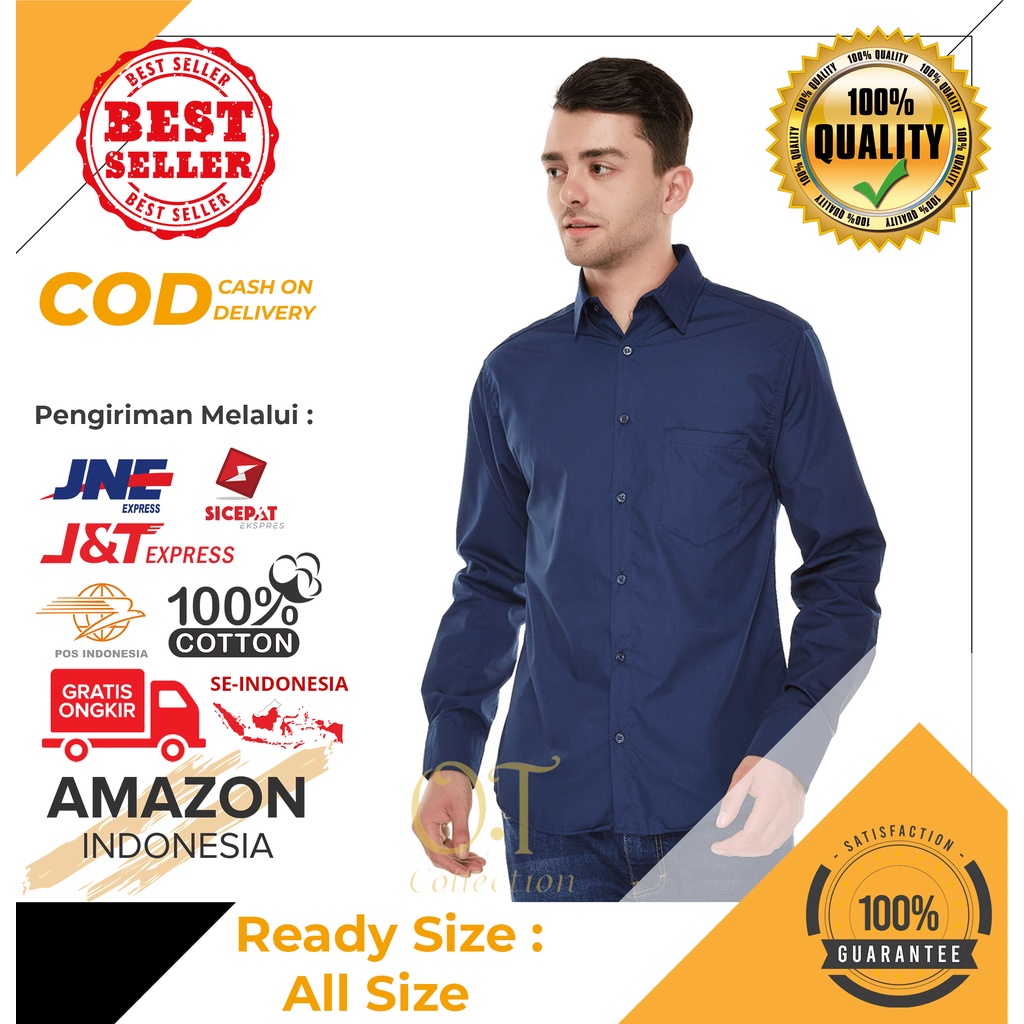 KEMEJA PRIA LAKI WARNA BIRU DONGKER NAVY BAHAN KATUN UNTUK KANTOR SERAP KERINGAT DINGIN IMPORT JEPANG
