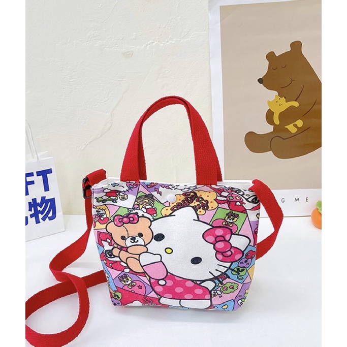 NAOMI - NEW MOTIF Yoshi Tote Bag Canvas Bag Import - Tas Anak Selempang Import - Hello Kitty Sling Bag - minnie mickey mouse - frozen - pink princess - duyung - Karakter Canvas Premium Cantik Cute - Tas Selempang Anak Perempuan - Girls Bag- naomi bag