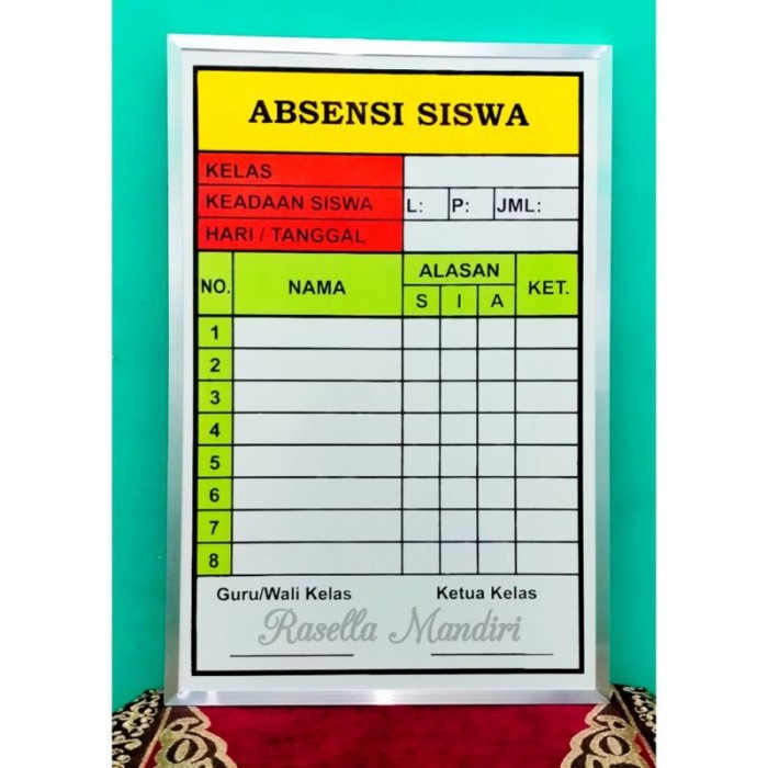

Papan Mbn202- Absensi Siswa 40X60 - Papan Data Sekolah Tk Ra Paud Sd Mi Smp