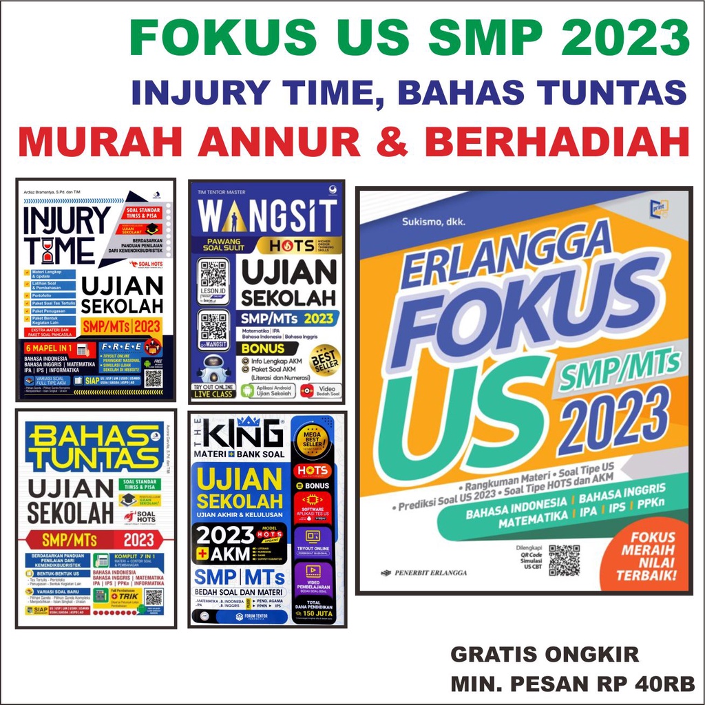 ORIGINAL ERLANGGA FOKUS US SMP/MTs 2023 MURAH & Berhadiah + INJURY UJIAN SEKOLAH SMP/MTS 2023, WANGS