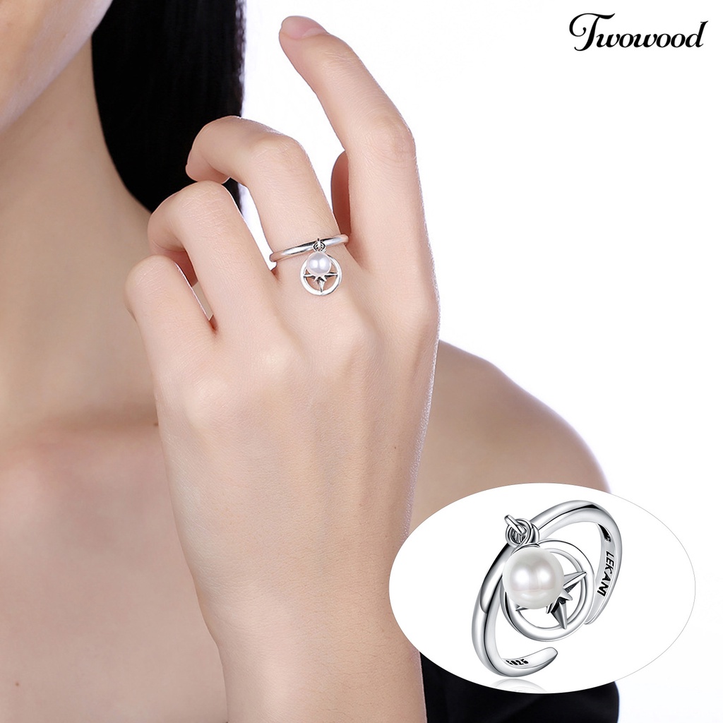 Cincin 925 Silver Model Bintang Aksen Mutiara Imitasi Untuk Wanita