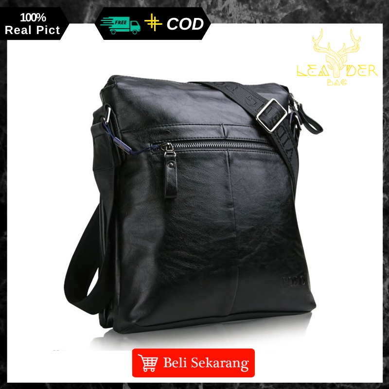 Tas Selempang Kulit Pria Model Terbaru POLO VIDENG Warna Hitam Dan Coklat Atau Tas Kulit Cowok Impor