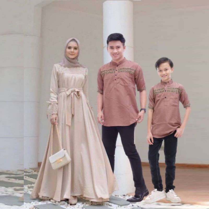 Busana Muslim Wanita Terbaru 2023 Couple Pasangan Couple Koko Gamis Velvet Polos Brukat