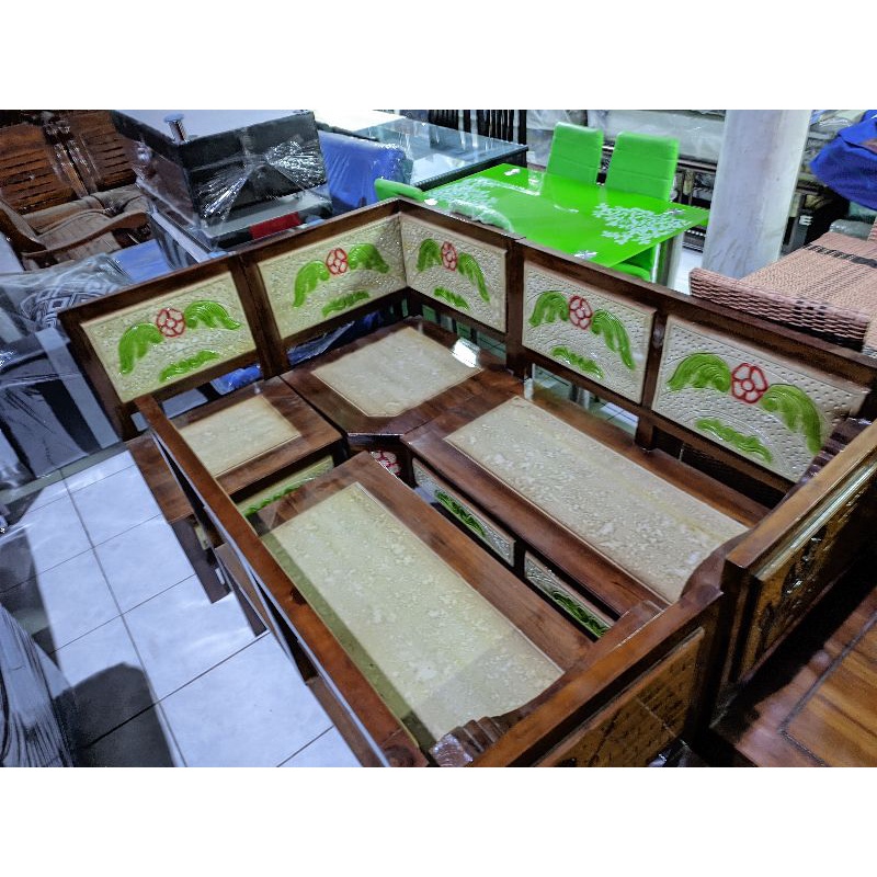 Kursi jati minimalis leter L tanpa mahkota Kursi kayu original Asli Jepara Sofa kursi tamu hemat tem