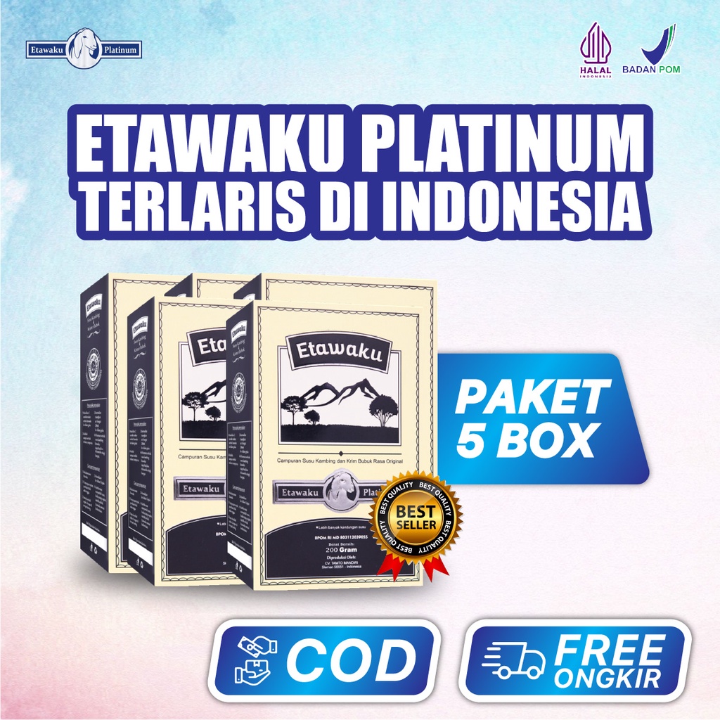 

Susu Etawaku Platinum Original Ori Paket 5 Susu Kambing Etawa Bubuk Murni Rendah Gula Untuk Kesehatan Asma Pernafasan Tulang & Sendi Pencernaan Asam Lambung Isi 200gr