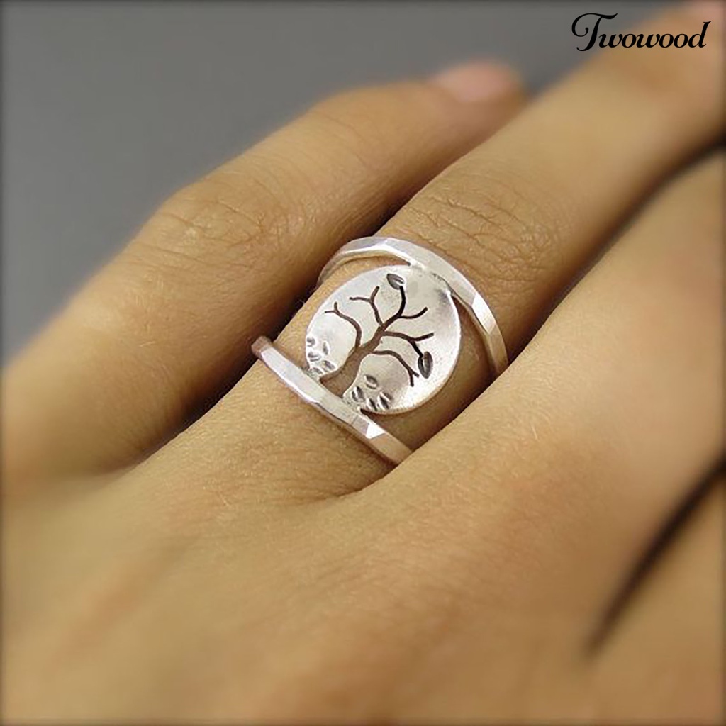 Cincin Bahan Alloy Model Hollow Motif Burung Dan Pohon Gaya Vintage Klasik Untuk Wanita