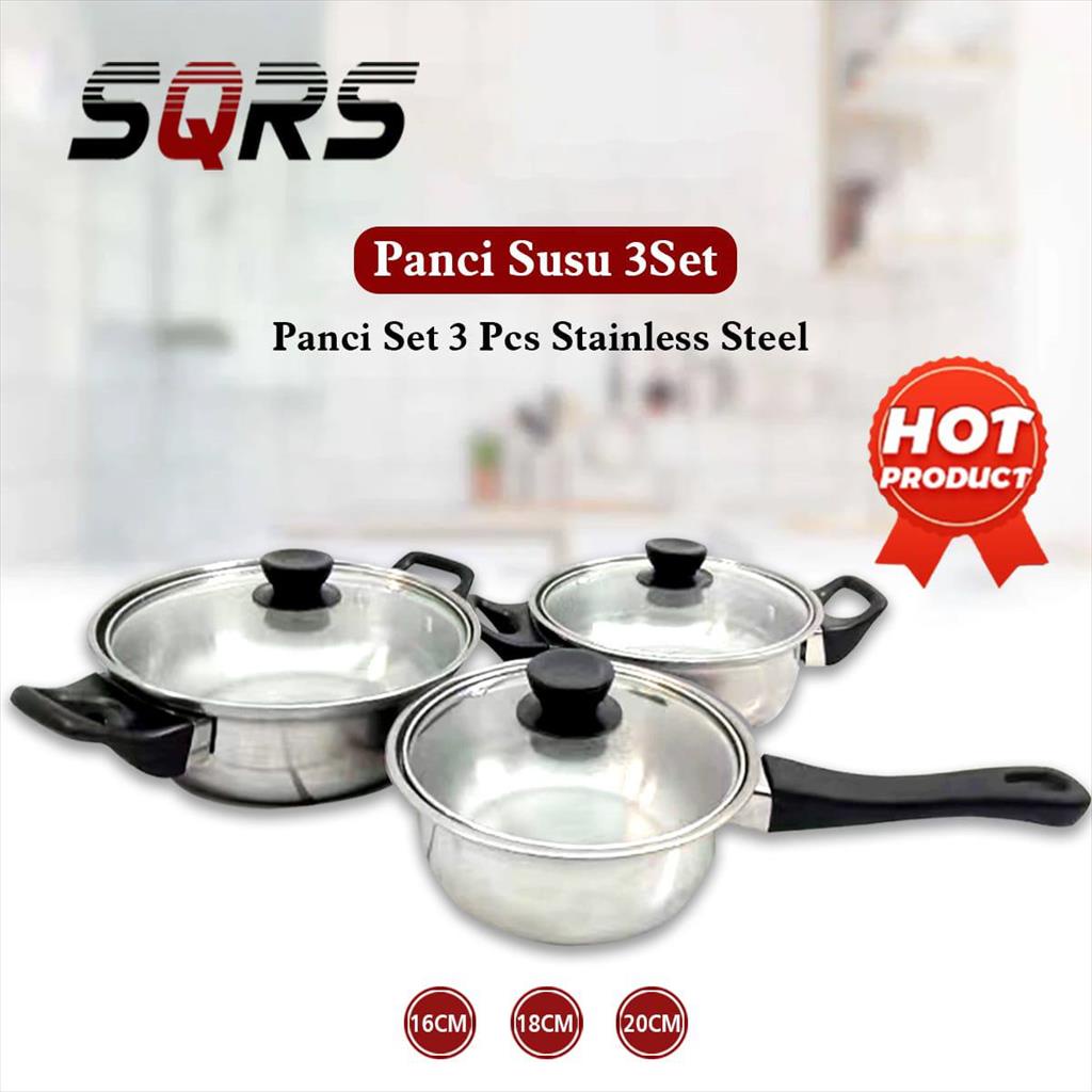 MJS 987. Panci Susu 3 Set Stainless Cookware 16cm 18cm 20cm