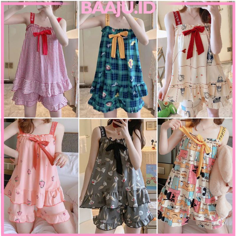 Baaju.id Baju Tidur Piyama Import Wanita Desain Korea Motif Kartun Baju Tidur Lucu KR1003 - 4 Size