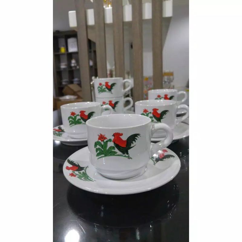 1 Set Cangkir Keramik Ayam Jago