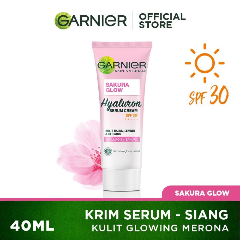 Garnier Sakura Glow Whitening Serum Day Cream UV - 40 ml (Untuk Kulit Cerah Merona)