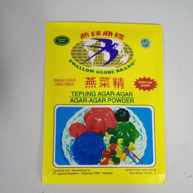 

Agar agar Swallow globe brand warna hijau kemasan 7 gram