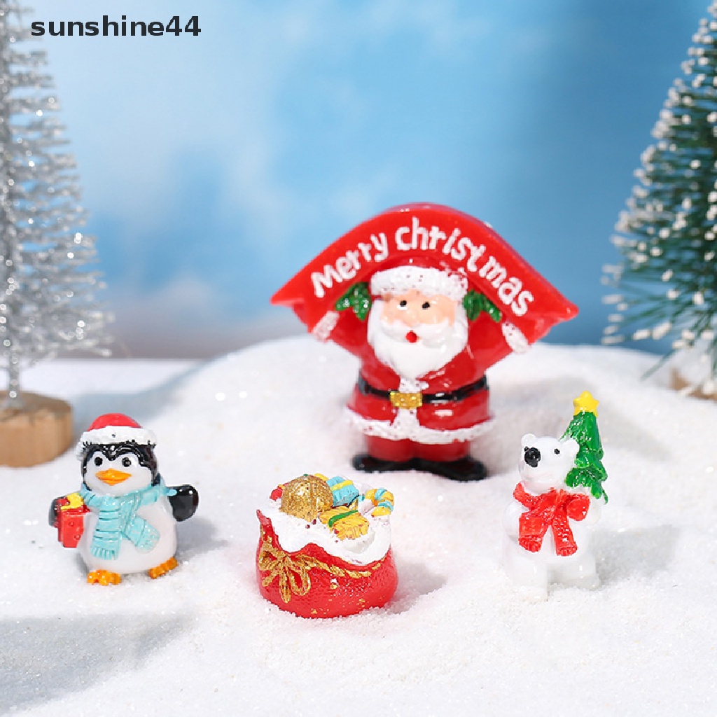 Sunshine 1Pc Ornamen Kartun Santa / Beruang / Penguin Bahan Resin Untuk Dekorasi Lansekap Mikro