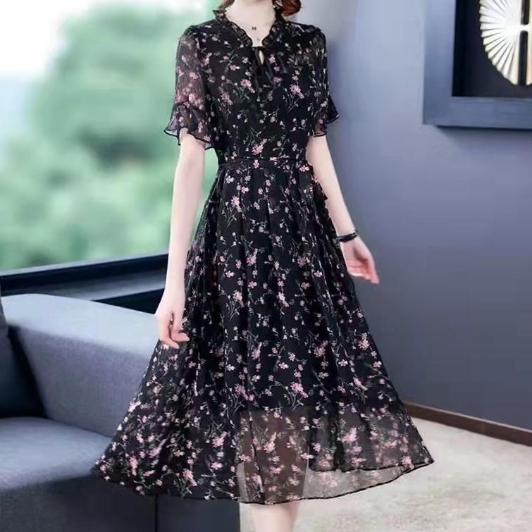 PALING BAGUS 2022 baru gaun panjang sifon floral bottoming gaya Korea/korea dress 3196 ⇭