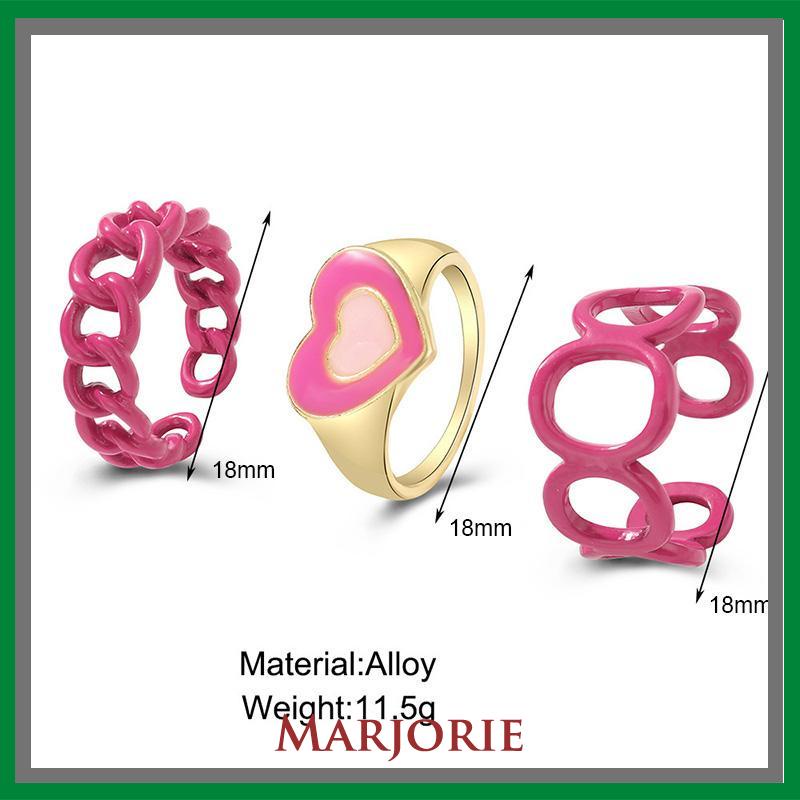 3PCS Heart Geometry Rings Cincin Geometri Jantung Cincin Mode Menetes Minyak yang Dapat Disesuaikan untuk Aksesoris Perhiasan Wanita-MJD