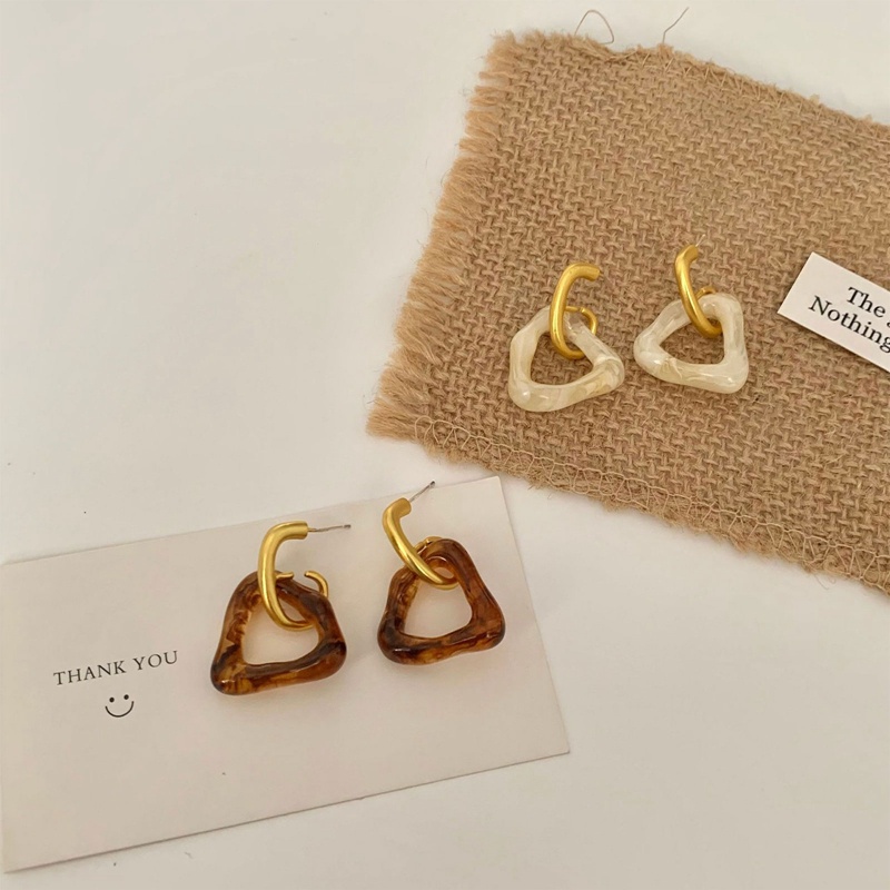 Fancyqube Anting S925 Silver Needle Akrilik Matte Bentuk Segitiga Model Hollow Untuk Wanita