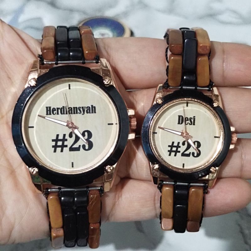 Jam tangan kayu kaokah custom nama logo majlis