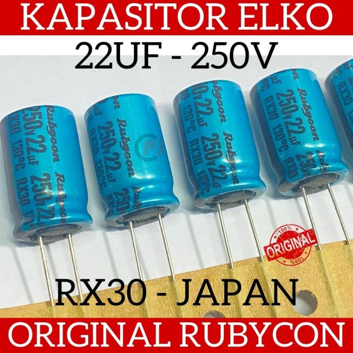 ORIGINAL RUBYCON RX30 JAPAN 22uF 250V Kapasitor ELKO Elco Capacitor