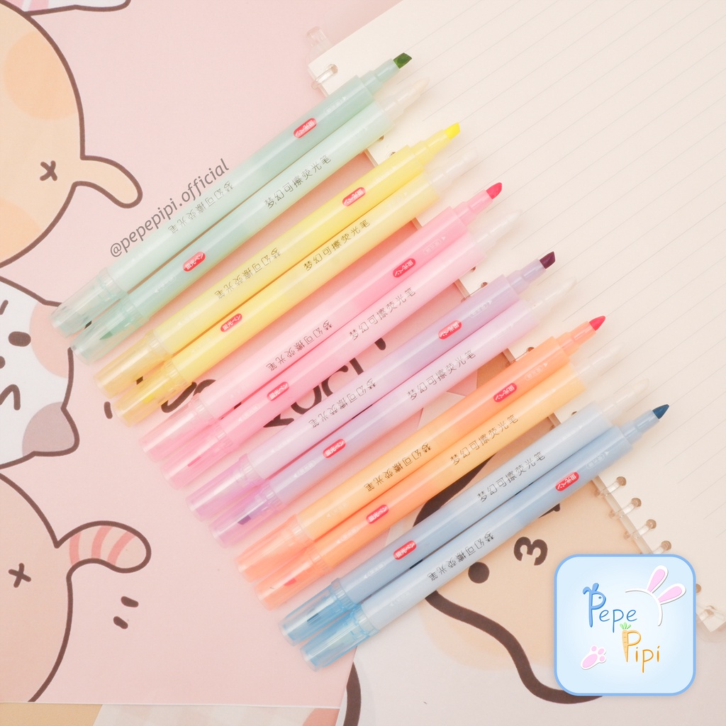 Highlighter Dual Tip Tian Hao HD24 Erasable 1 set Bisa Di Hapus Spidol Pastel Marker Textlighter Textliner