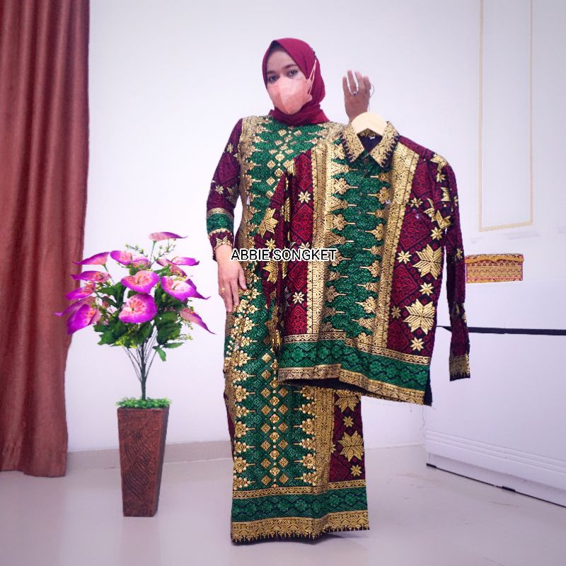 SETELAN COUPLE BATIK SONGKET HIJAU