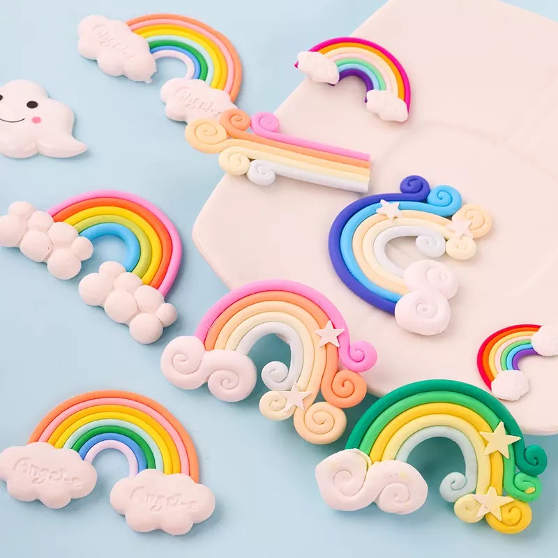 Hiasan Bento Pelangi Anak/Cake topper hiasan kue clay pelangi rainbow awan/Hiasan Bento Anak