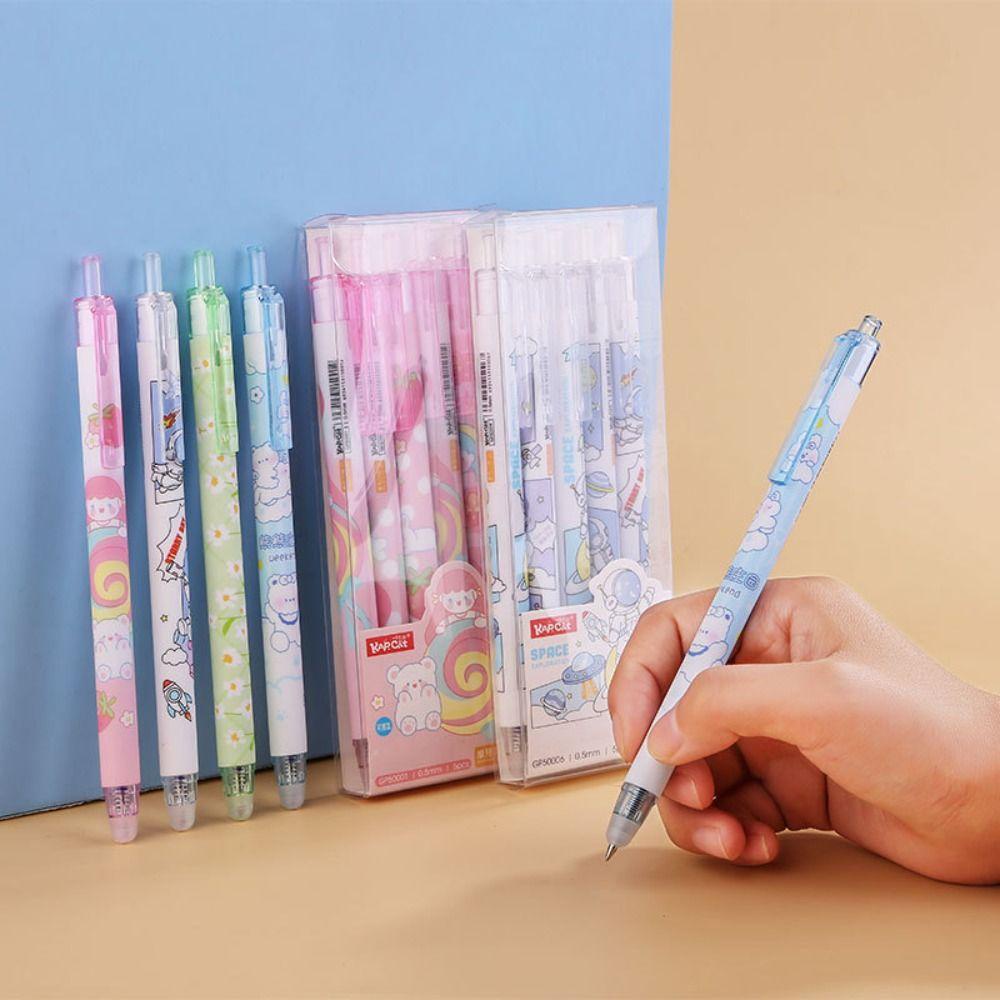 Nanas 5PCS/Set Pena Gel Alat Tulis Kartun Dapat Dihapus Tekan Type Signature Pen