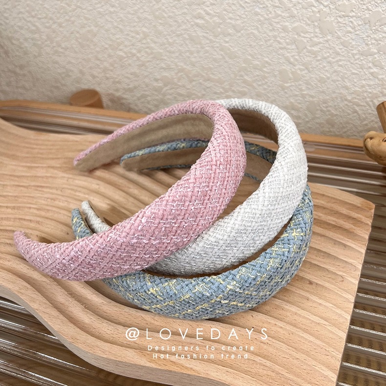 SUMMER SWEET PINK PLAID HEADBAND BANDO KOREA MERAH MUDA BENDO WANITA PEREMPUAN CEWEK WIDE LEBAR SOFT MOTIF GARIS ANYAMAN KNIT