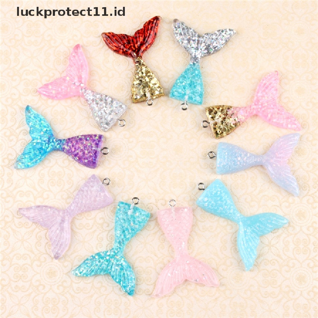 10pcs Liontin Bentuk Ekor Mermaid Bahan Resin Glitter Campuran Untuk Gelang Kalung